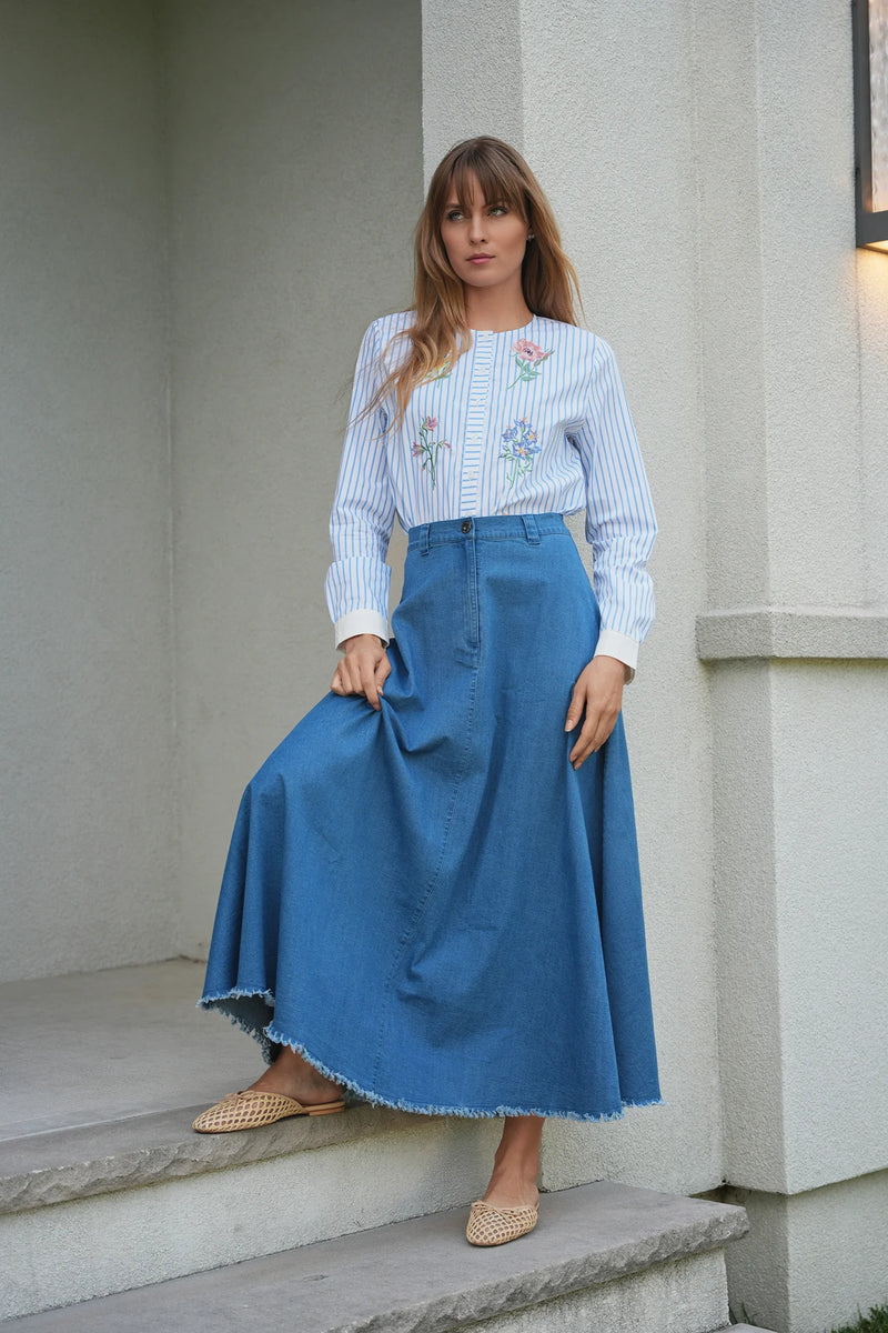 SB5CM1524T VIVA K EMBROIDERED STRIPE BLOUSE