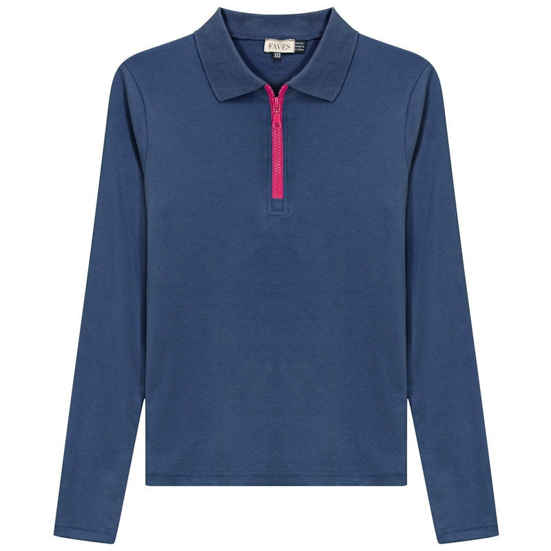 SB5CM8721T FAVES LADIES HENLEY CONTRAST ZIP TEE