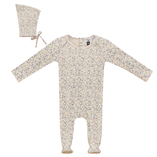 SB5CP7106 LITTLE FRAGILE PRINT FOOTIE + BEANIE SET