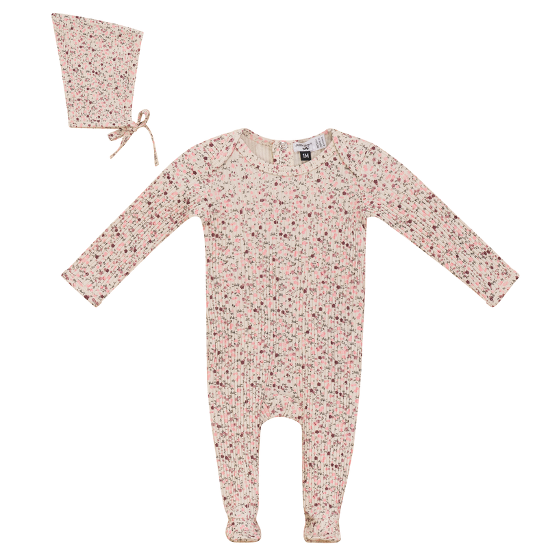 SB5CP7106 LITTLE FRAGILE PRINT FOOTIE + BEANIE SET