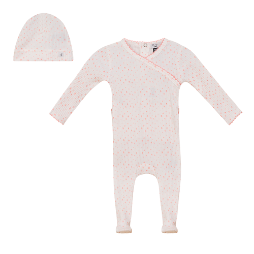 SB5CP7115 LITTLE FRAGILE RIB PRINT FOOTIE + BEANIE