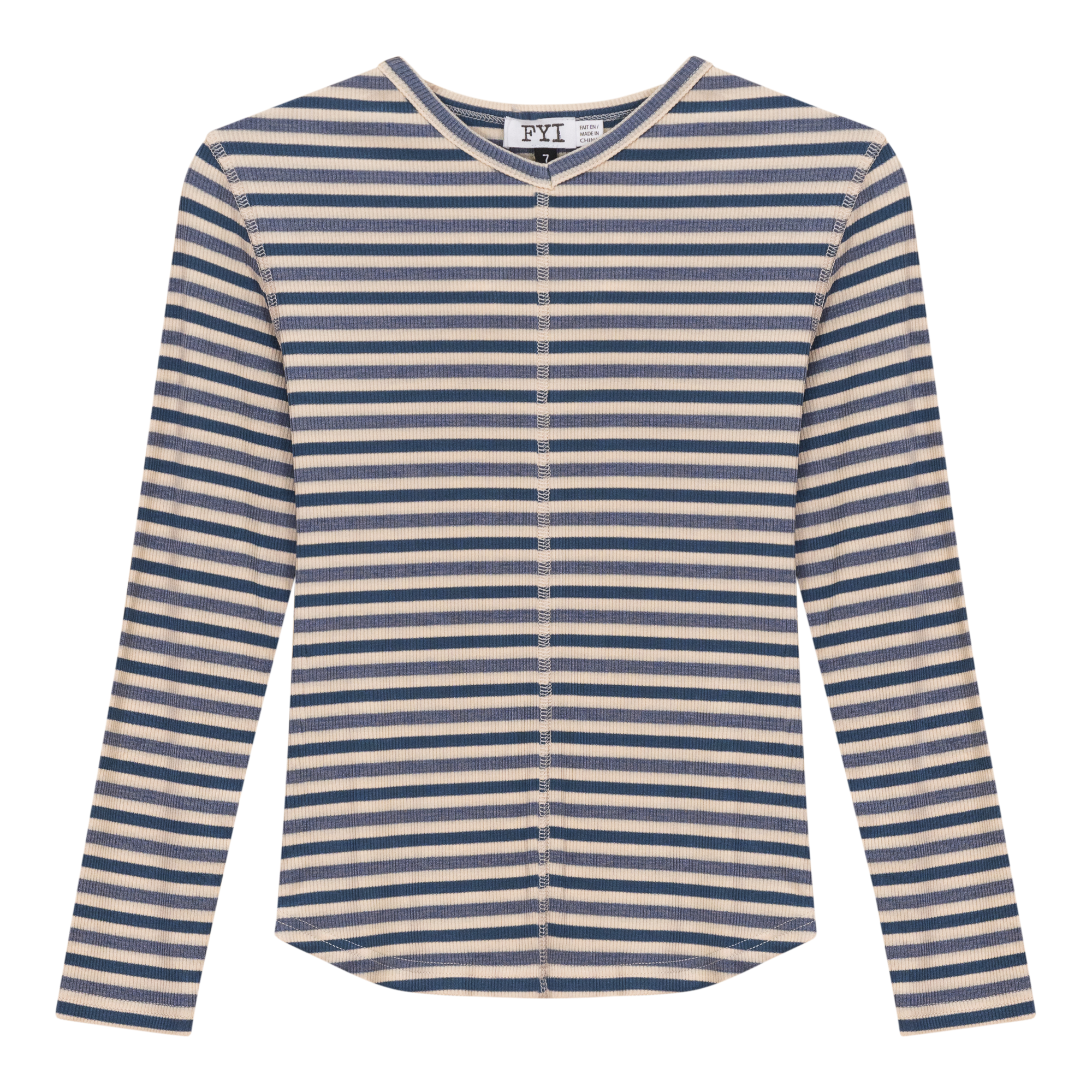 SB5CP7136 FYI STRIPE RIB V-NECK TOP