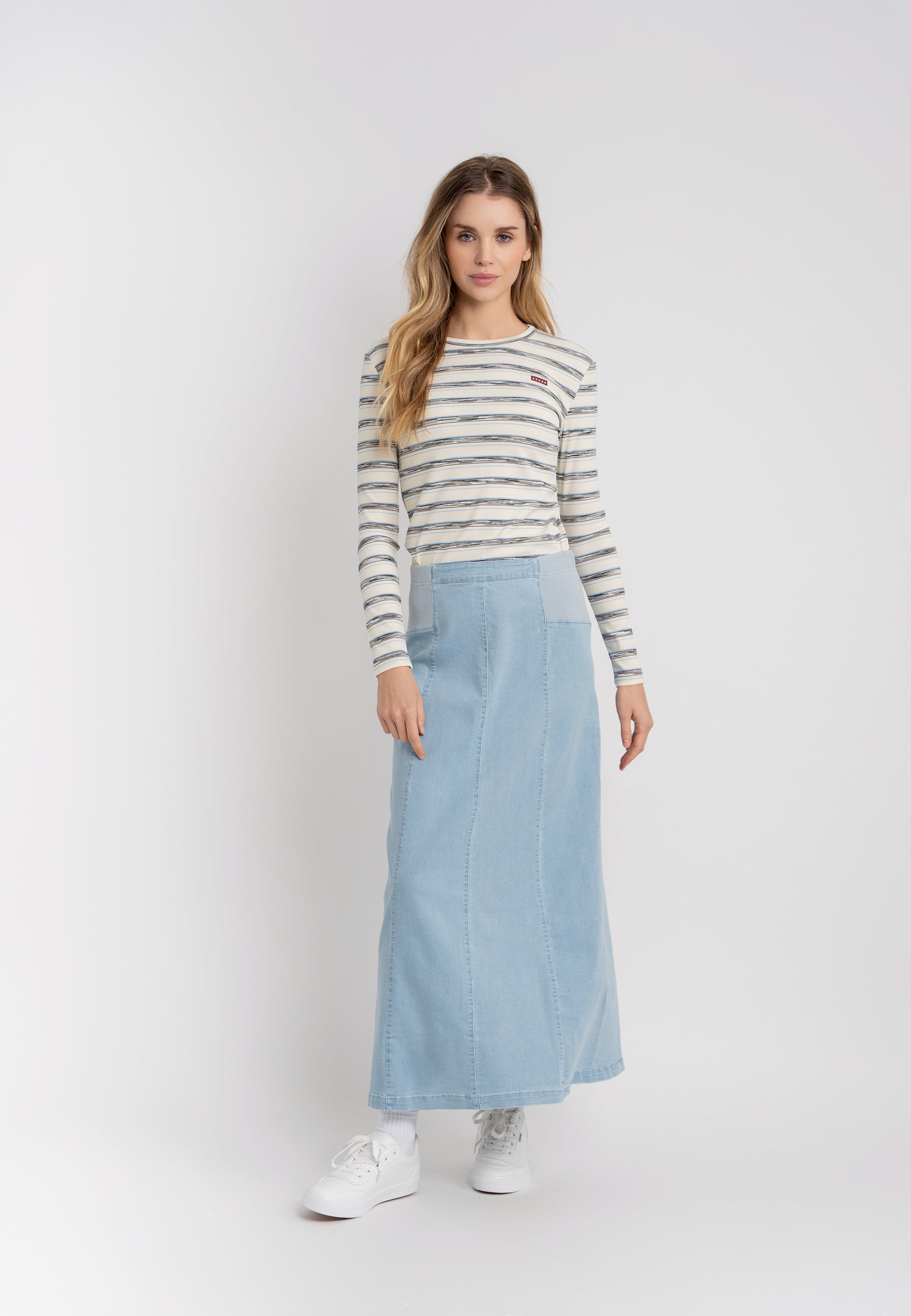 SB5CPT7159 GINGER STRETCH DENIM PANEL SKIRT – Wesley Hills Boutique