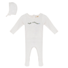 SB5CY2609 APRICOT BABY RIB KNIT FOOTIE + BONNET