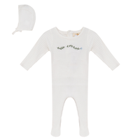 SB5CY2609 APRICOT BABY RIB KNIT FOOTIE + BONNET