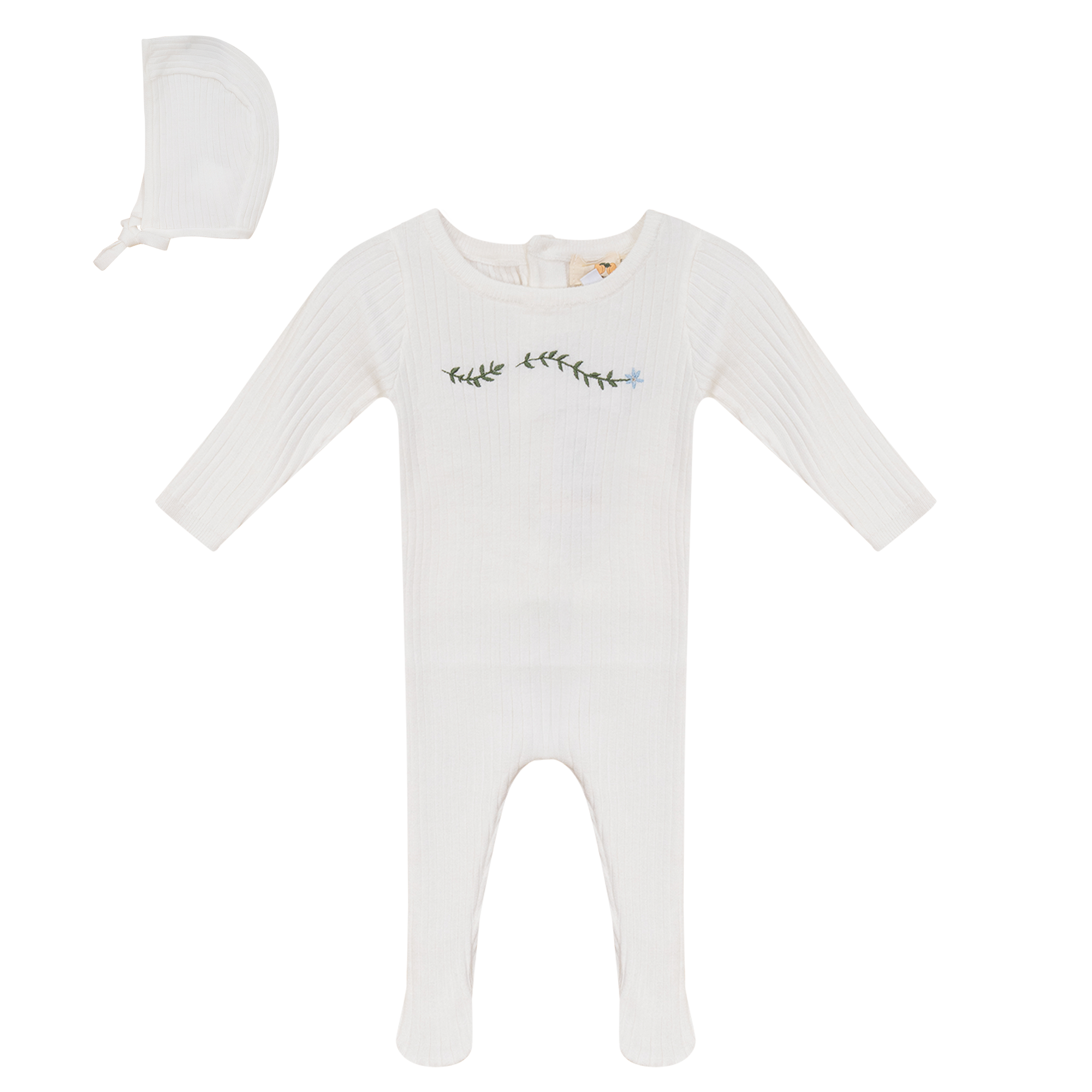 SB5CY2609 APRICOT BABY RIB KNIT FOOTIE + BONNET