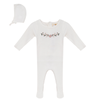SB5CY2609 APRICOT BABY RIB KNIT FOOTIE + BONNET
