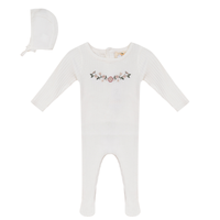 SB5CY2609 APRICOT BABY RIB KNIT FOOTIE + BONNET