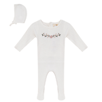 SB5CY2609 APRICOT BABY RIB KNIT FOOTIE + BONNET