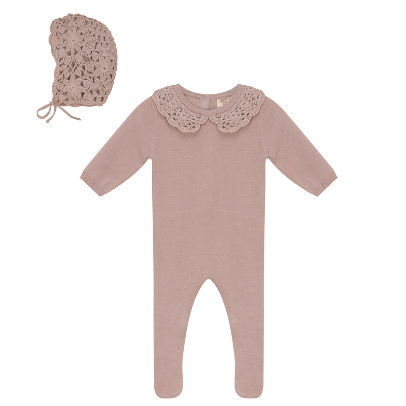 SB5CY2610 BEBE BELLA CROCHET COLLAR FOOTIE 3PC SET
