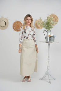 SB6CM2072SLW  FAVES LADIES MAXI MINERAL WASH GODET SKIRT