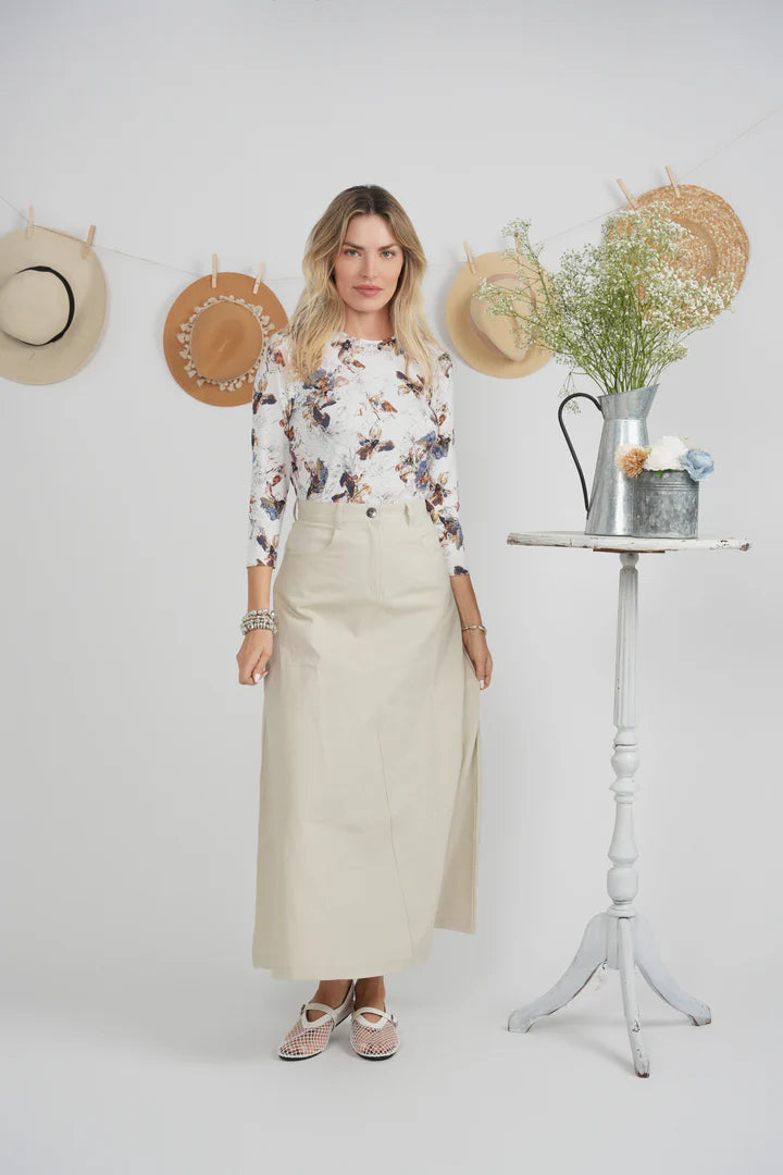 SB6CM2072SLW  FAVES LADIES MAXI MINERAL WASH GODET SKIRT