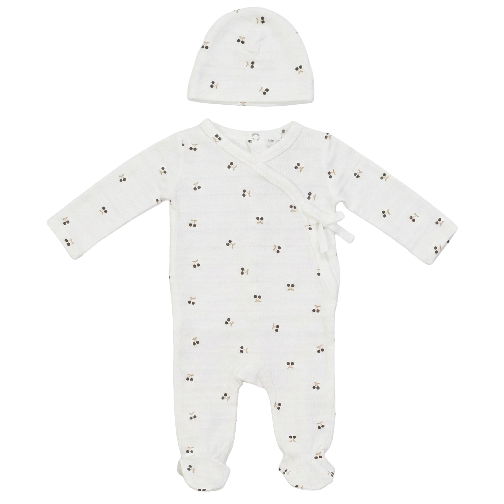 SB6CP7367 LITTLE FRAGILE CHERRY PRINT FOOTIE + BEANIE