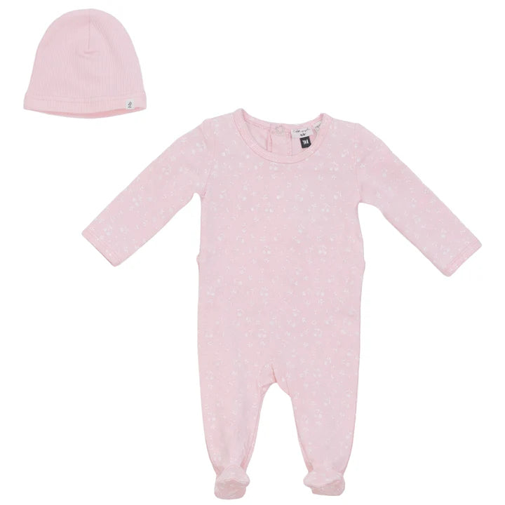 SB6CP7384 LITTLE FRAGILE BABY PRINTED FOOTIE + BEANIE