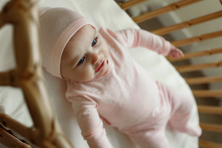 SB6CP7384 LITTLE FRAGILE BABY PRINTED FOOTIE + BEANIE