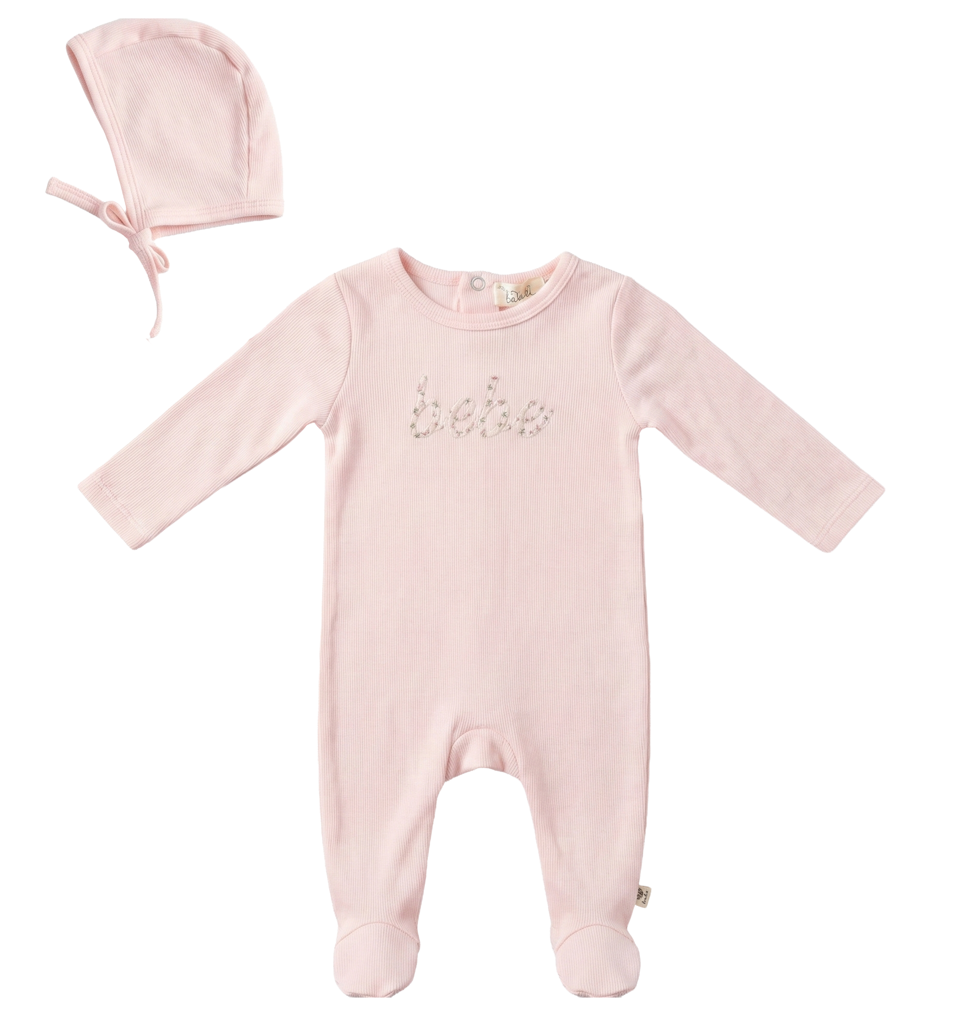 SB6CY2855 BEBE BELLA FLORAL EMBROIDER FOOTIE + BONNET