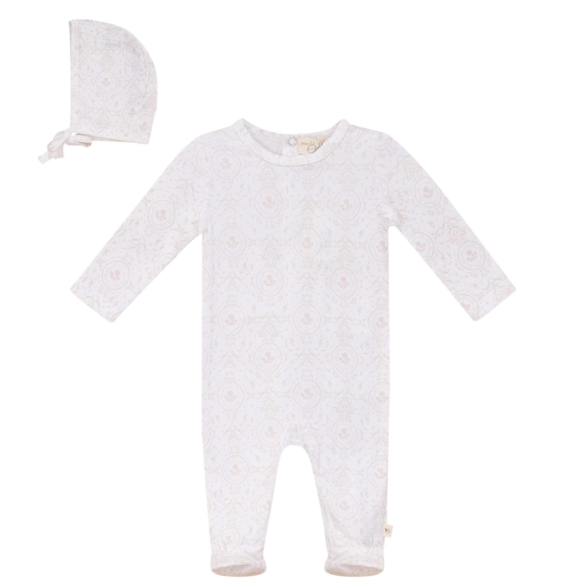SB6CY2856 BEBE BELLA MODAL ALL OVER PRINT FOOTIE + BONNET