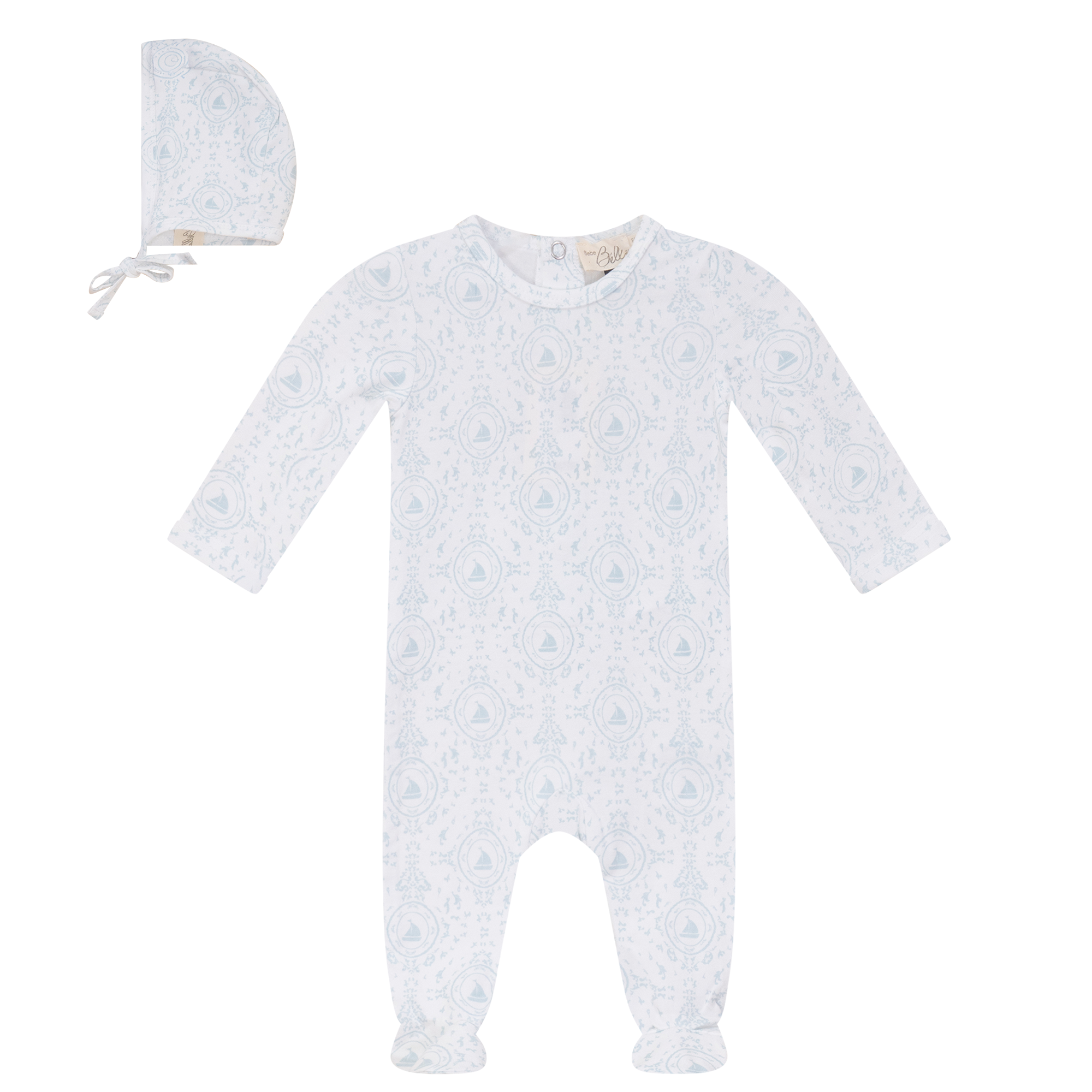 SB6CY2856 BEBE BELLA MODAL ALL OVER PRINT FOOTIE + BONNET
