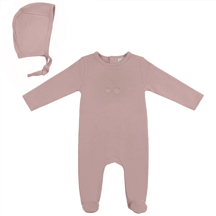 SB6CY2862 BEBE BELLA BABY MODAL EMBOSSED CHERRY FOOTIE + BONNET