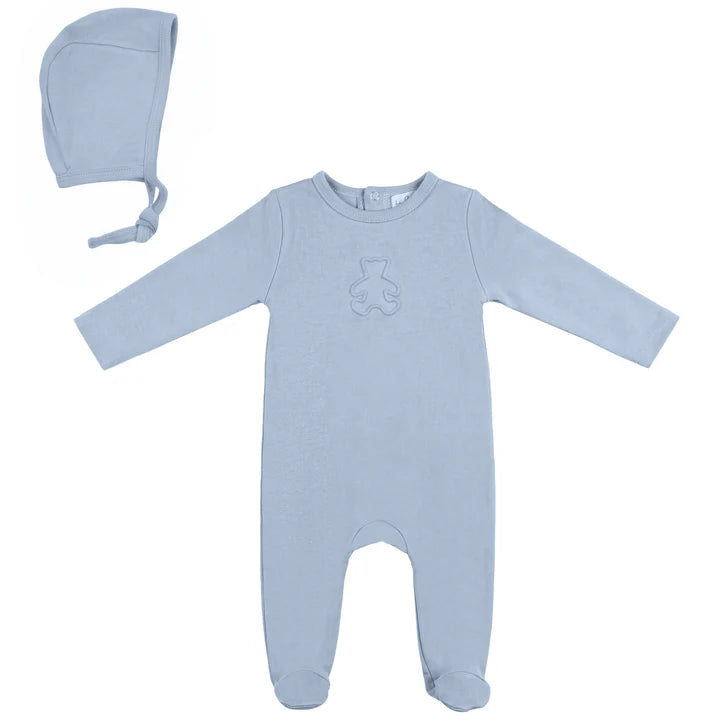 SB6CY2862B BEBE BELLA BABY MODAL EMBOSSED BEAR FOOTIE + BONNET