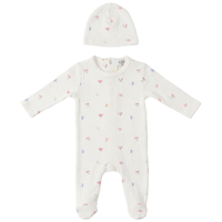 SB6CY2973 LUX BABY PRINT POINTELLE FOOTIE + BEANIE