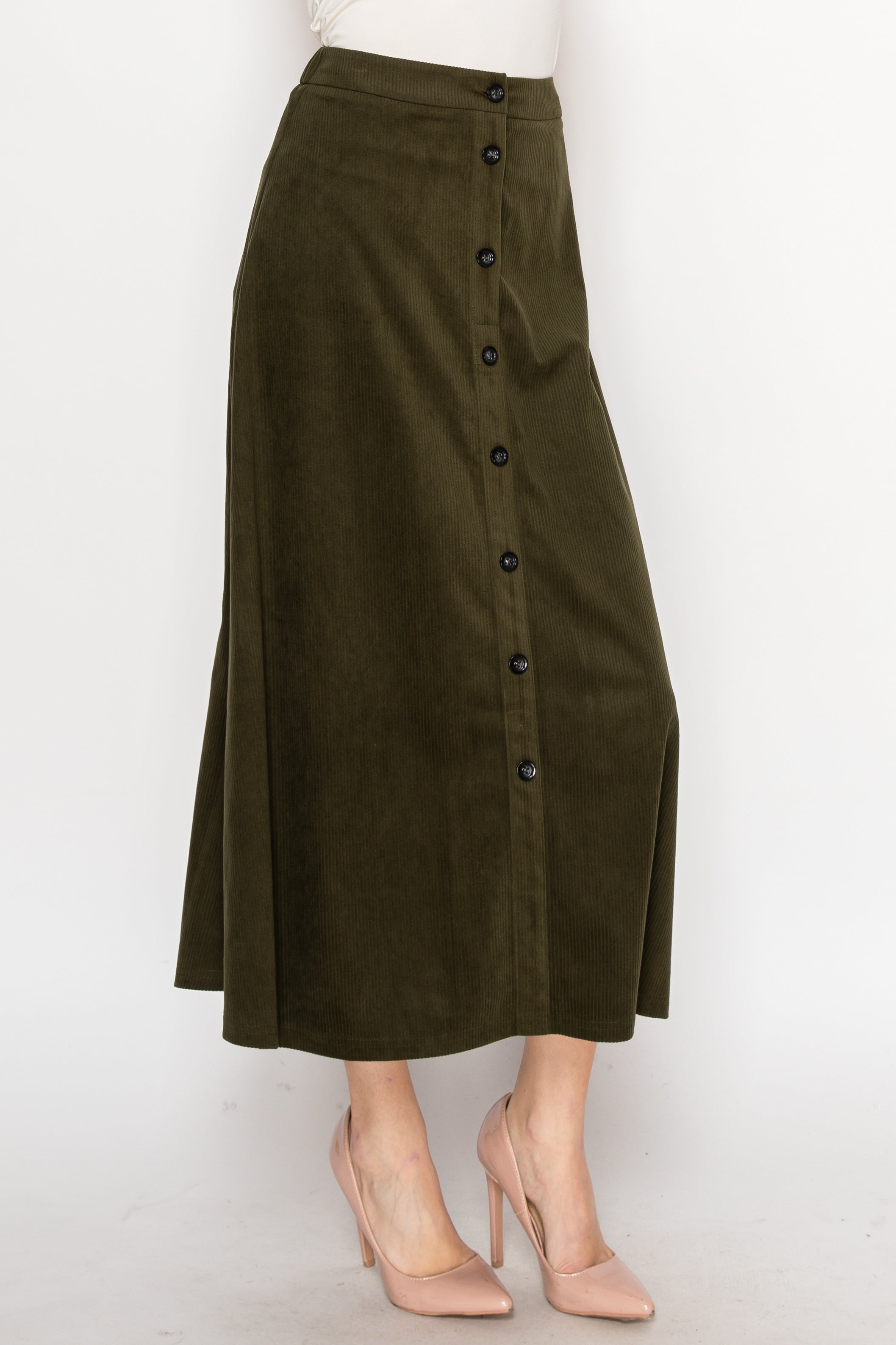 SK4674 YAL CORDUROY ALINE BUTTON SKIRT
