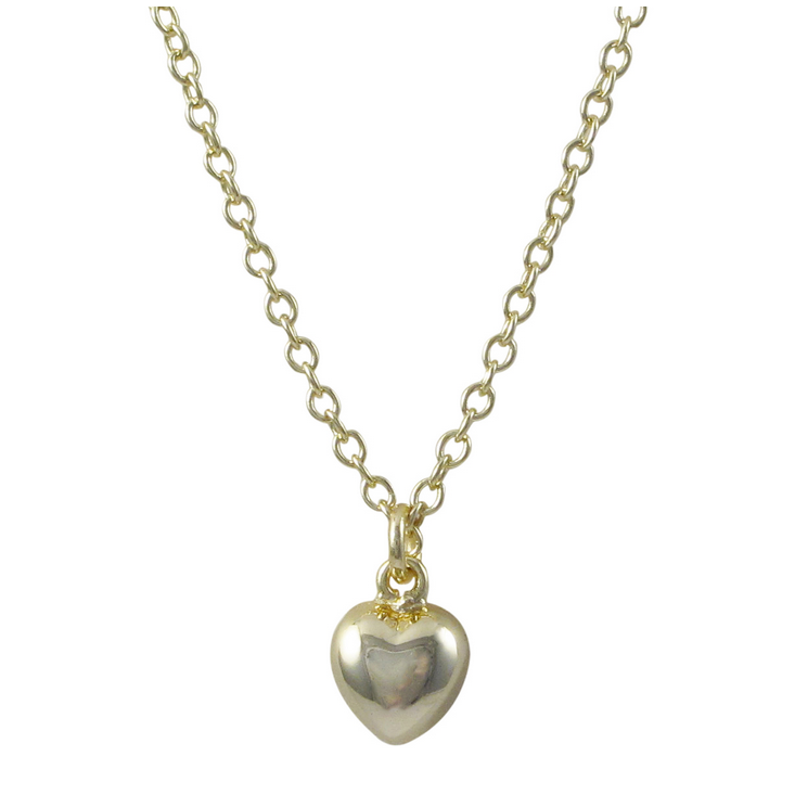 N15553 DLUX GP BRASS PUFFY HEART ON CHAIN NECKLACE