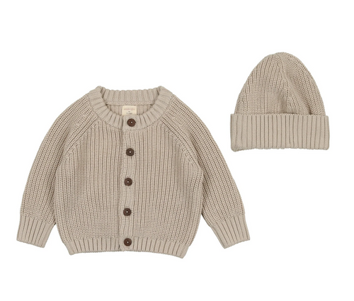 LILETTE CHUNKY KNIT CARDIGAN + BEANIE
