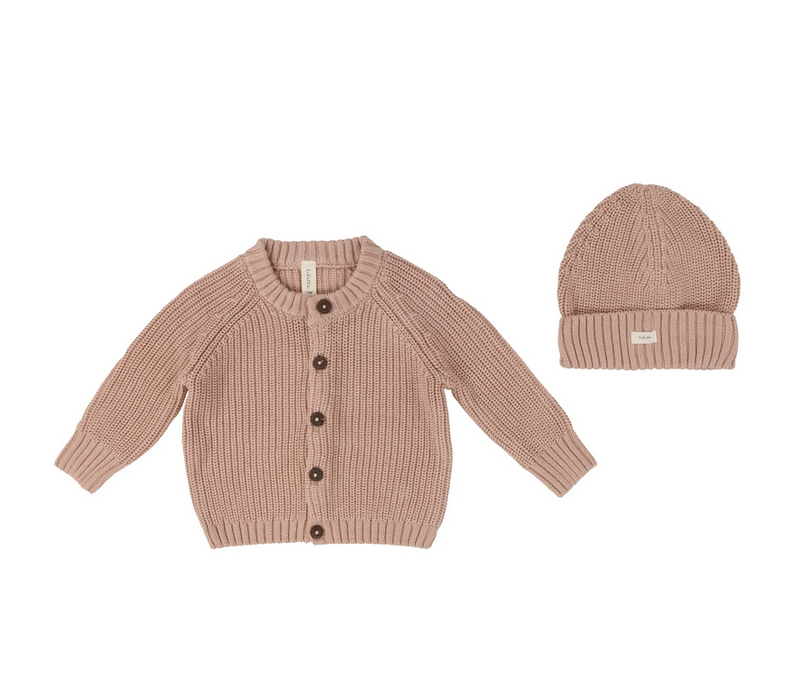 LILETTE CHUNKY KNIT CARDIGAN + BEANIE