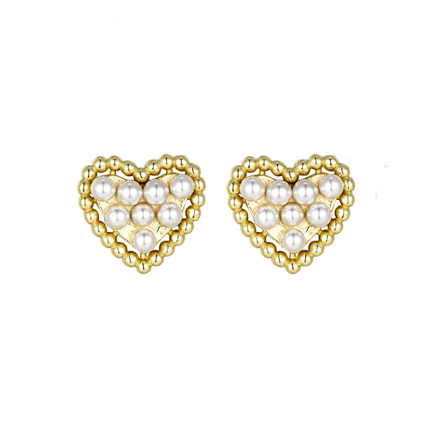 9EP706 DLUX GP SS DOTTED BORDER PEARL HEART STUDS