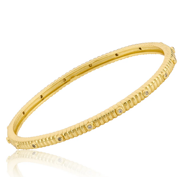 BN1036 LMTS 14K GP RIBBED BANGLE WITH CZ