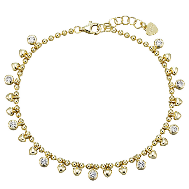 9B662 DLUX GP SS BALL CHAIN POLISH HEARTS BEZEL CHARMS