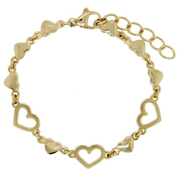 B4954 DLUX GP BRASS DOUBLE HEART CHAIN BRACELET