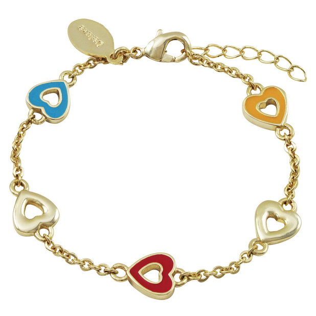 B4344  Dlux GP brass enamel open hearts chain bracelet