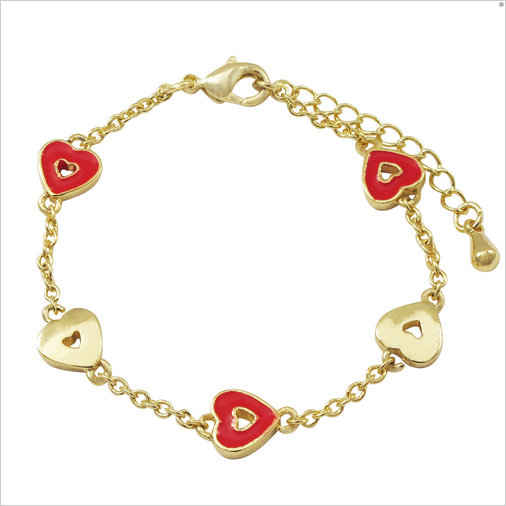 B4344  Dlux GP brass enamel open hearts chain bracelet
