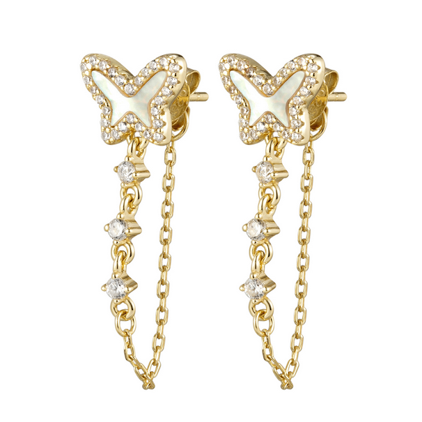 9EP634 DLUX GP SS BUTTERFLY CHAIN HOOP EARRINGS