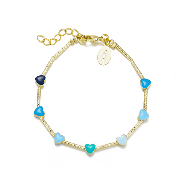 B5075 DLUX GP BRASS SNAKE CHAIN ENAMEL HEART BRACELET
