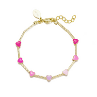 B5075 DLUX GP BRASS SNAKE CHAIN ENAMEL HEART BRACELET