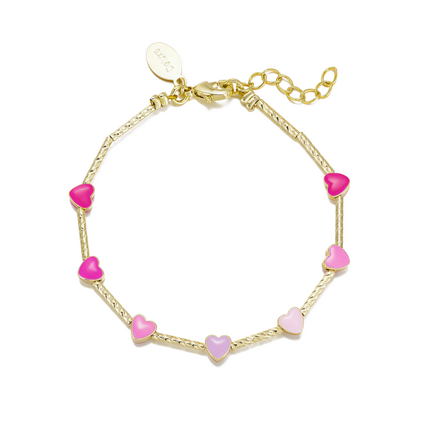 B5075 DLUX GP BRASS SNAKE CHAIN ENAMEL HEART BRACELET