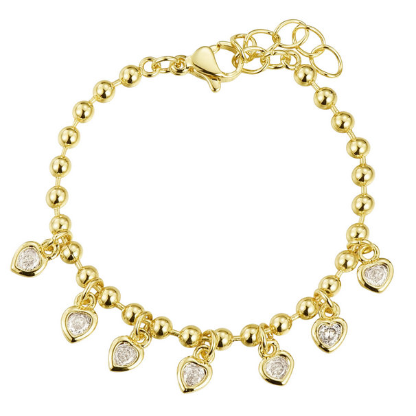 B5087 DLUX GP BRASS BALL CHAIN HEART CZ BEZEL BRACELET