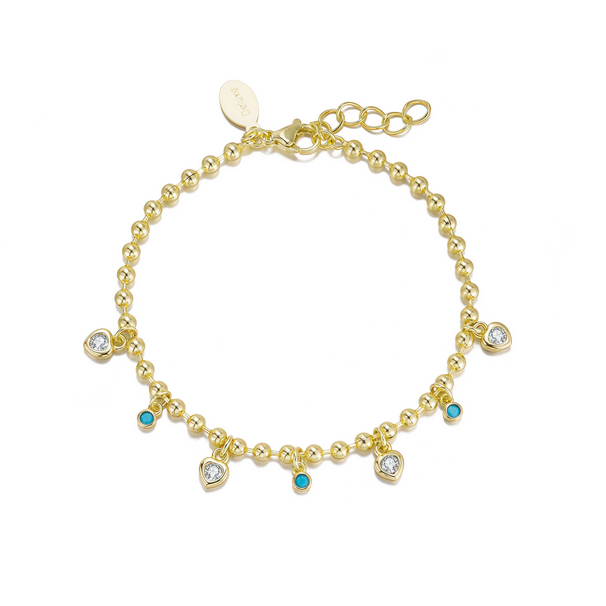 B5201 DLUX GP BRASS BALL CHAIN CZ HEART CHARM BRACELET