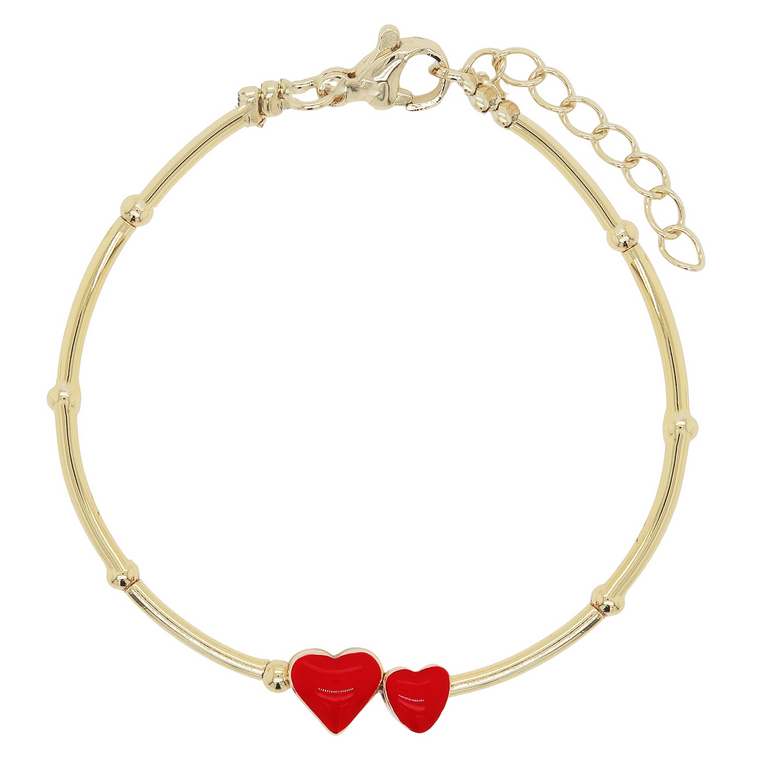 B5005 DLUX GP BRASS ENAMLE DOUBLE HEART CHAIN BRACELET