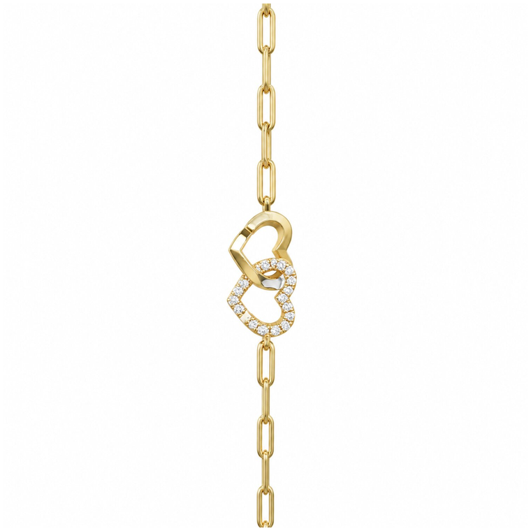 9B989 DLUX GP SS DOUBLE INTERLOCK HEART PAPER CLIP BRACELET