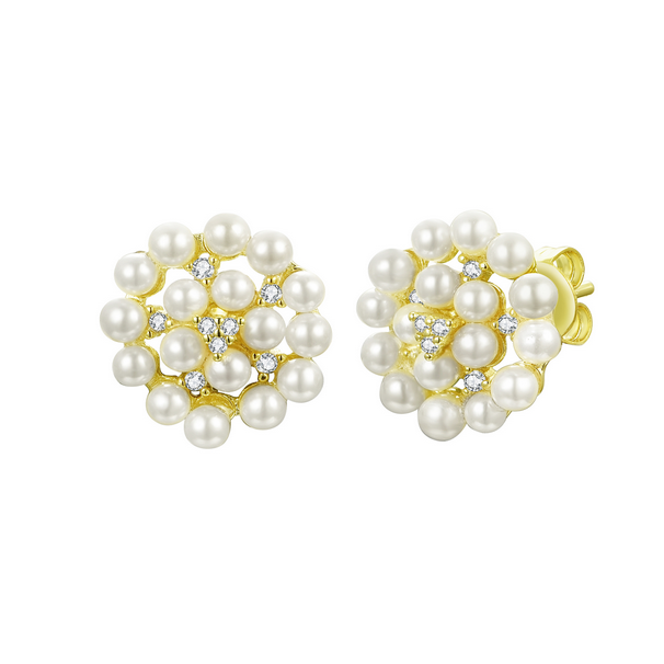 EP4893 DLUX GP SS WHITE CZ CLUSTER SHELL PEARL POST EARRING