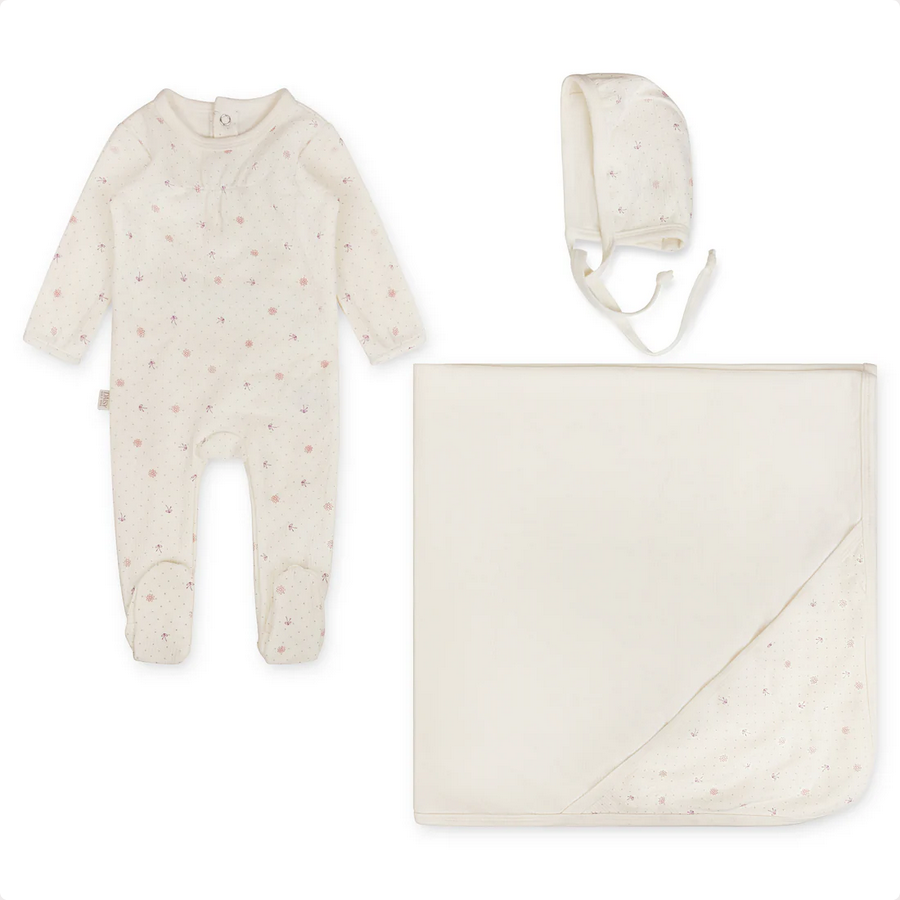 01 DAISY RIBBED BOW PRINT FOOTIE 3PC SET