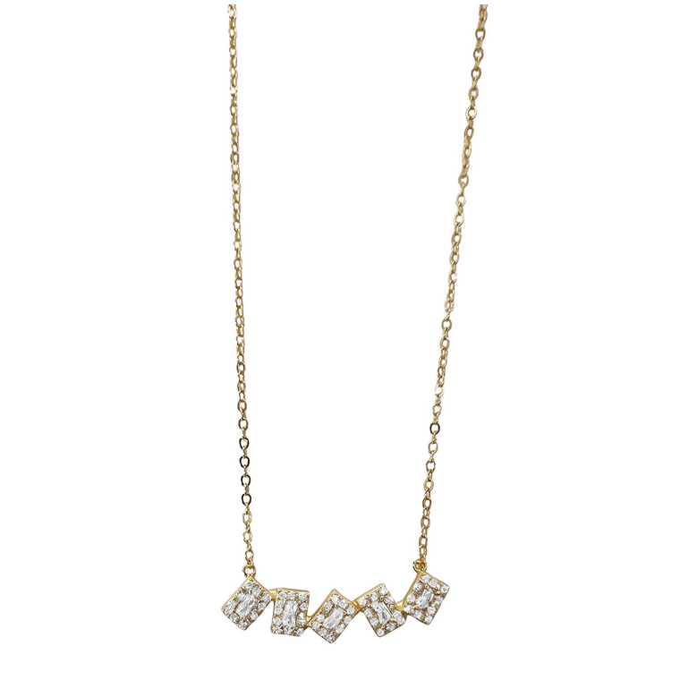 9N768 DLUX GP SS ROUND BAGUETTE BAR NECKLACE