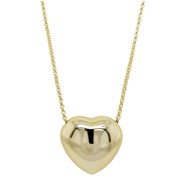 N4765 DLUX GP BRASS XL PUFFY SHINY HEART NECKLACE