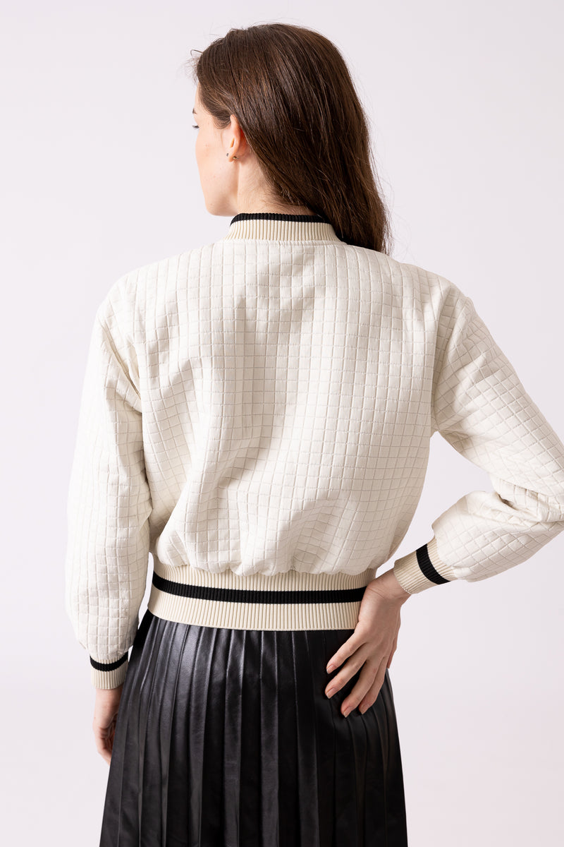 TRV24812 ORD COUTURE WHITE ZIP JACKET BLACK TRIM