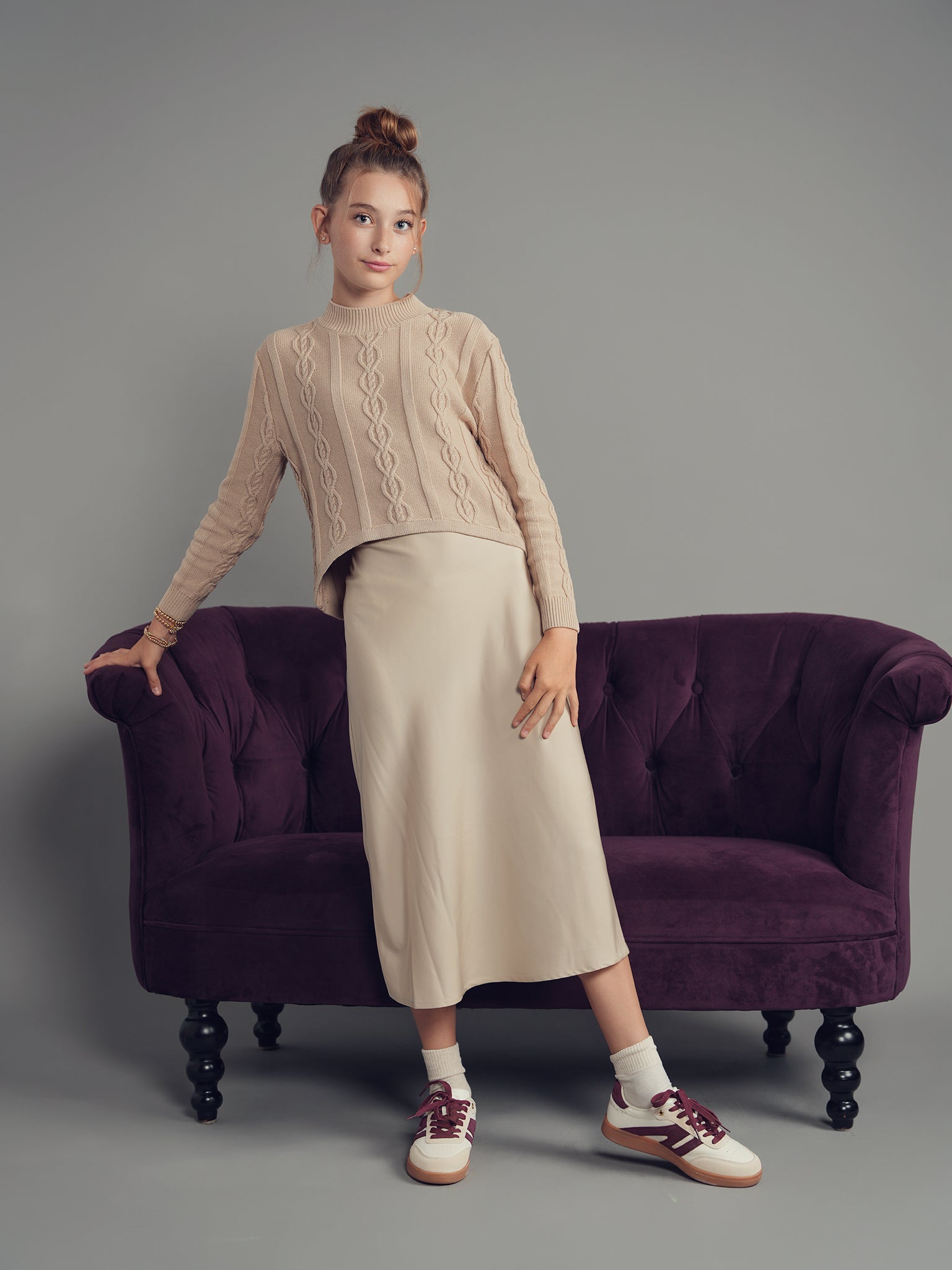 21-221/ 222 TEELA CABBLE SWEATER + SKIRT 2PC