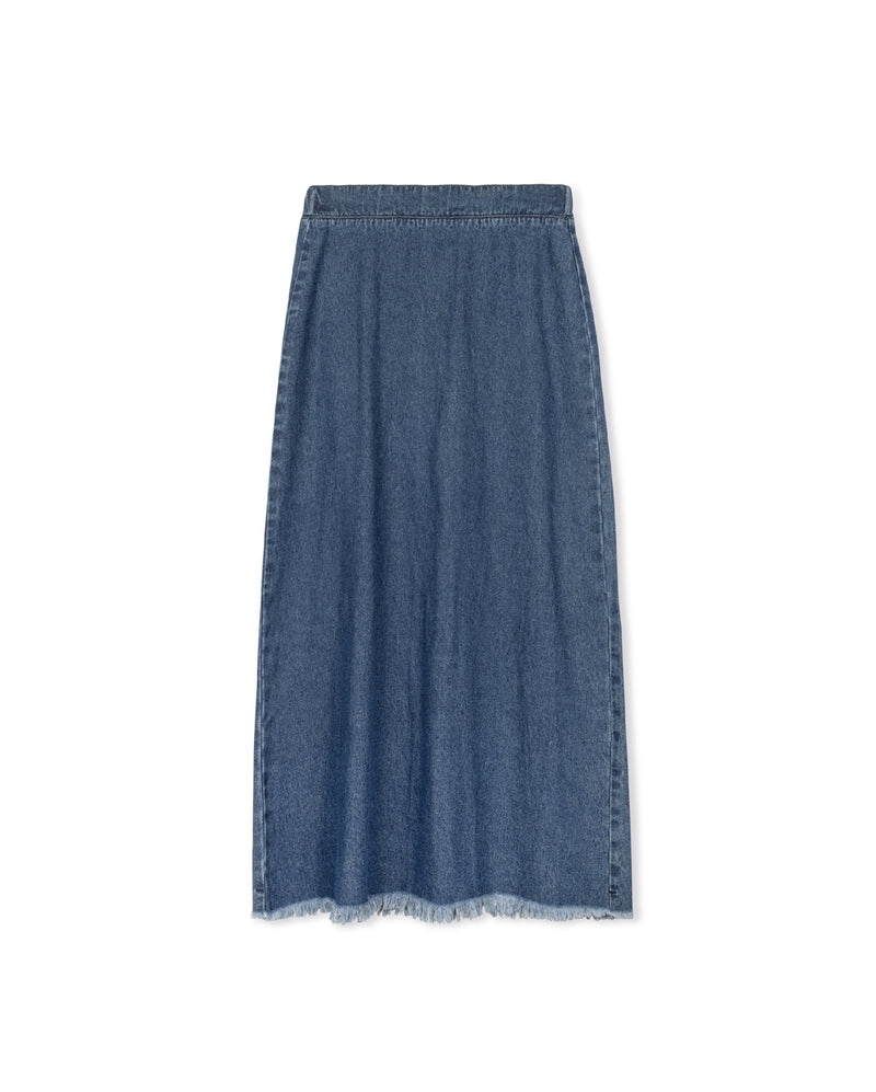 W-12009 ASYMETRIC FRAYED HEM SKIRT